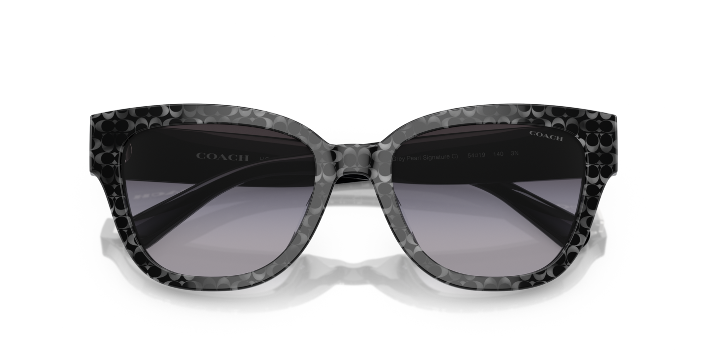 Coach 0HC8379U Grey Pearl Logo Signature Acrylic Metal Sunglasses NWT Case Coach HC8379U CL920 Sunglasses | LensCrafters main image 2