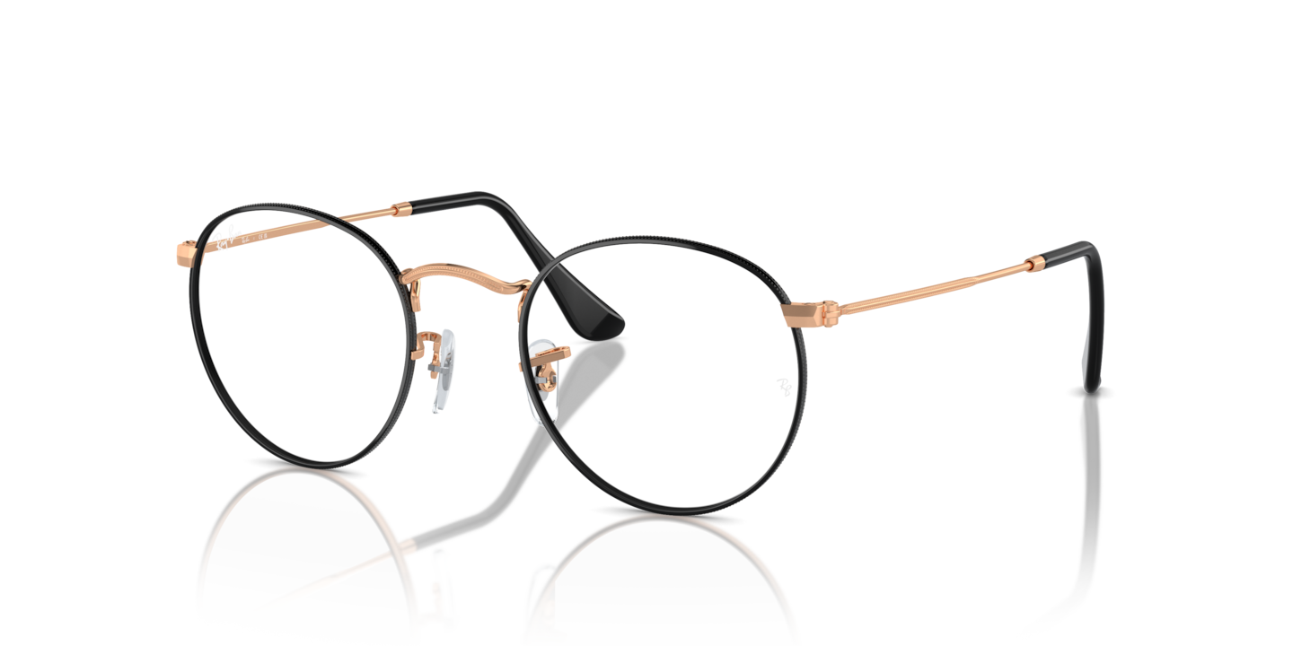 Ray-Ban RB3447V Round Metal Optics Black On Rose Gold