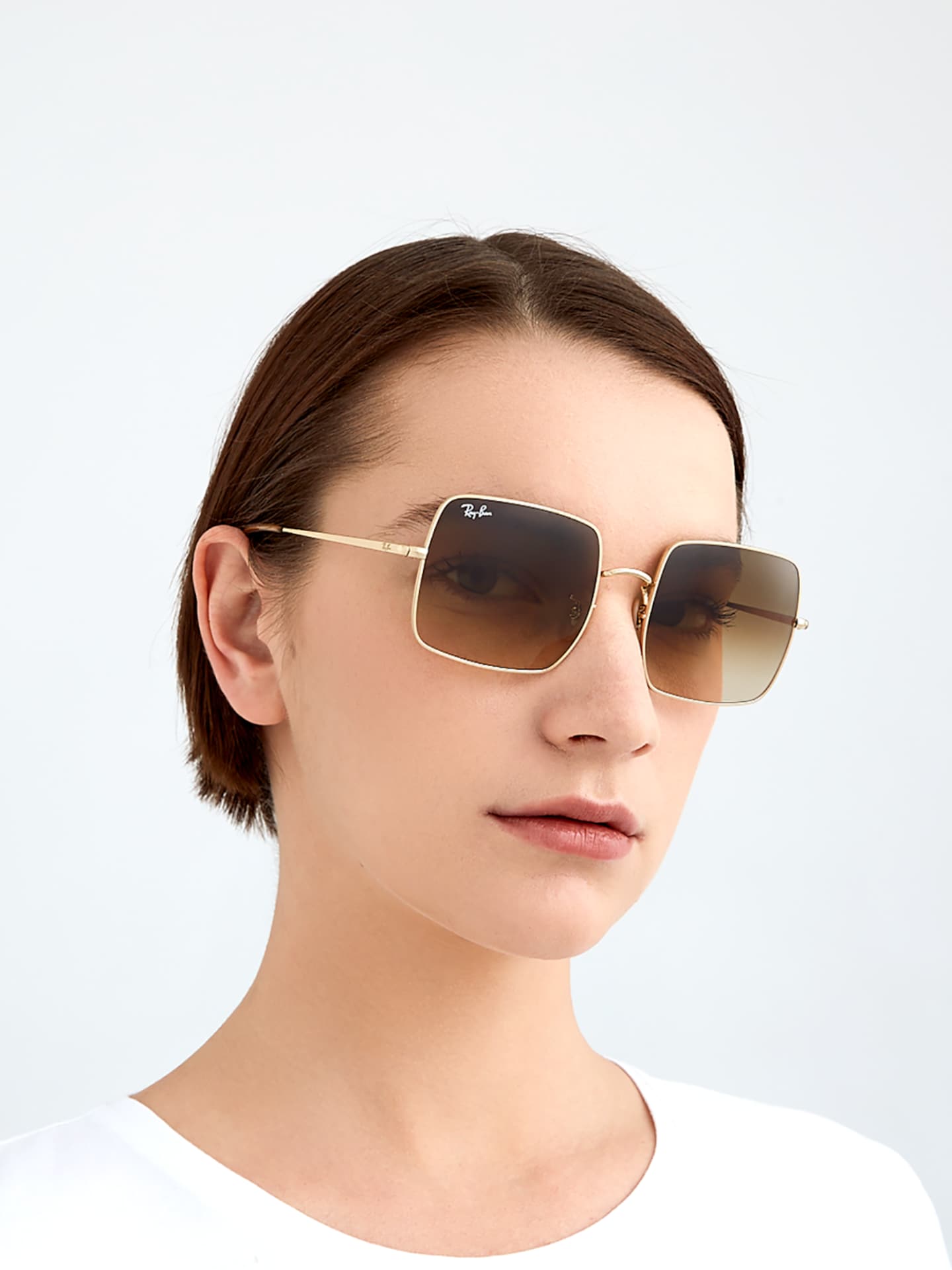 Ray-Ban Square Classic Sunglasses RB1971 Gold Frame Light Brown Gradient Lenses Ray-Ban Sunglasses RB1971 SQUARE 9202/G9 Gold Frame w  main image 4